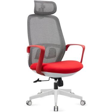 Imagem de Cadeira de escritório ergonômica de malha alta, assento acolchoado, encosto ajustável, suporte lombar, base giratória de 360° cadeira executiva de mesa executiva (vermelho + cinza)