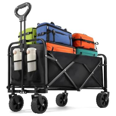Imagem de Carrinho de Carga Transporte Dobrável com 4 Rodas Suporta até 150Kg Para Carregar Peso Preto Multiuso