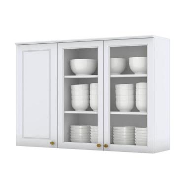 Imagem de Armário Aéreo 3 Portas Com Vidro 120 Cm Americana Branco – Henn