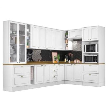 Imagem de Cozinha Completa De Canto Americana 10 Peças Branco Tampo Nature - Móveis Henn Branco