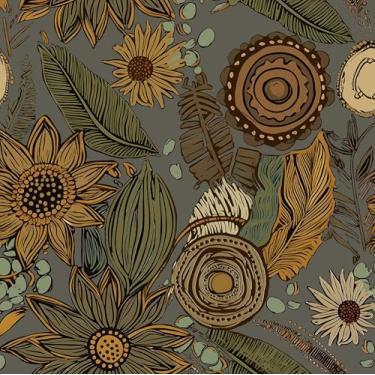 Imagem de Papel de parede cinza Boho Peel and Stick, papel de contato floral vintage verde amarelo, flores botânicas retrô Bohemia papel de parede autoadesivo removível à prova d'água para prateleiras armário