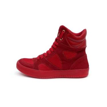 Imagem de Tênis Sneaker Cano Alto em Couro Academia Bawmi, Vermelho, 38