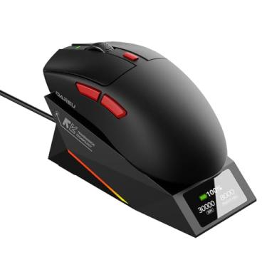 Imagem de DAREU Mouse para jogos sem fio AE6 Pro, sensor PAW3950 30K personalizado, sondagem dupla de 8K sem fio/com fio, base de carregamento para exibição, revestimento Excimer, 59 g leve, simétrico