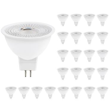 Imagem de HMYYJT Lâmpada LED MR16 equivalente a halogênio de 50 W, branco quente de 2700 K, lâmpada refletora MR16 GU5.3 12-36V CA e DC, ângulo de feixe de 38° para paisagem, não regulável, pacote com 24.