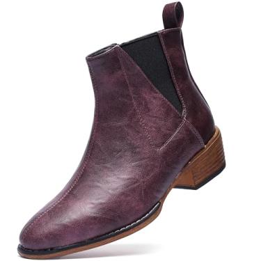 Imagem de RCTEC Botas femininas de cano médio, salto Chelsea, com zíper, elegantes, Vinho tinto, 38