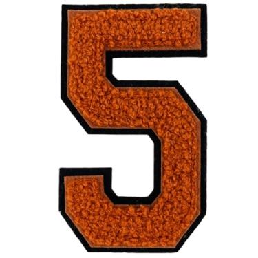 Imagem de 1 peça de adesivos de números de chenille marrom de 10 cm, adesivos de ferro para chapéus, bolsas, mochilas, jeans, par com letras universitárias grandes iniciais, acessórios DIY (marrom 5)