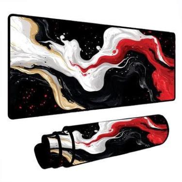 Imagem de Mouse Pad Gamer Speed Extra Grande Desk Pad Profissional Premium Com Borda Costurada 120x40  - Pintura Branco E Vermelho