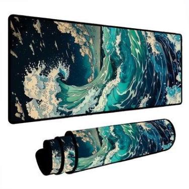 Imagem de Mouse Pad Gamer Speed Extra Grande Desk Pad Profissional Premium Com Borda Costurada 60x30 - Onda Meia Noite