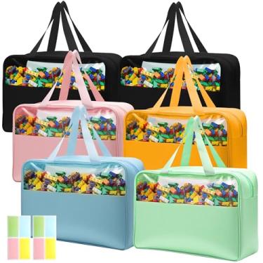 Imagem de Sacos de armazenamento de brinquedos com etiquetas, bolsas organizadoras reutilizáveis com zíper, estojo de viagem para blocos de construção, tijolos, quebra-cabeças, livros infantis, armazenamento de