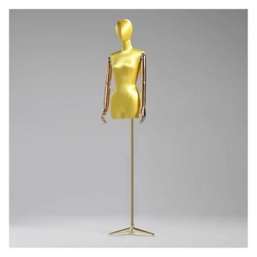 Imagem de Manequim feminino de fibra de vidro com torso de seda, ajustável de 47 a 84 pol., giratório e removível, para loja de roupas e costura(Yellow)