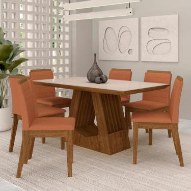 Imagem de Mesa Málaga 1,6 Com 6 Cadeiras Estofadas Freijó/off/terracota - M.a - 
