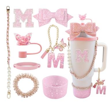 Imagem de Conjunto de acessórios de copo de 8 peças para copo Stanley de 30 e 1,5 l com alça, incluindo topo de palha, bota, alça de alça de garrafa de água, decoração de arco de palha, pulseiras, pingente de