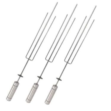 Imagem de 3 Espetos Tridente Giratório 75cm Inox Triplo Churrasqueira - INOX LAU