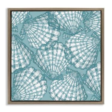 Imagem de Stupell Industries Tropez Listrado Conchas Marrom Emoldurado Tela Flutuante Design de Parede por Paul Brent, 63 x 63 cm