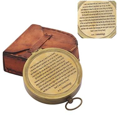 Imagem de Bússola de latão vintage com capa de couro feita à mão ideia de presente para Dia dos Namorados. Compasso magnético direcional Cummings para navegação/bússola de botão de pressão para acampamento, caminhadas, passeios