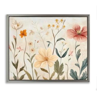 Imagem de Stupell Industries Design de arte de parede em tela flutuante cinza com folhagem floral fraca da Petal Prints Design, 64 x 78 cm