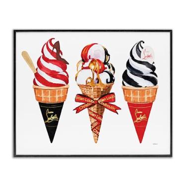 Imagem de Stupell Industries Cones de sorvete vermelho e preto emoldurado preto design de arte giclée por Amanda Greenwood, 24 x 30