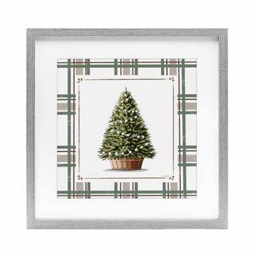 Imagem de Stupell Industries Árvore de Natal em vaso xadrez cinza impressão emoldurada sob vidro design por Elizabeth Tyndall, 40,6 x 40,6 cm