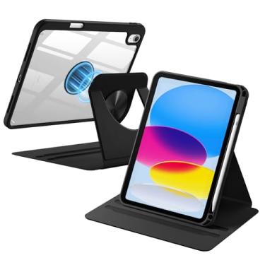 Imagem de Wenlaty Capa para iPad (A16) 11ª geração 2025, para iPad 10ª geração, capa de 10,9 polegadas 2022 com suporte para lápis, capa protetora giratória de 360°, parte traseira transparente magnética