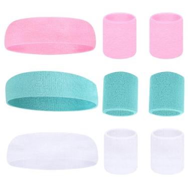 Imagem de TOOPONE Conjunto de faixas de suor listradas, 6 pulseiras e 3 faixas de cabeça, faixas atléticas com absorção de umidade para esportes, homens e mulheres, pulseiras atléticas para basquete, tênis