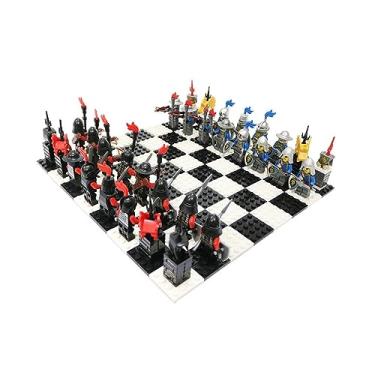 Imagem de Jogo de xadrez interessante de xadrez com blocos de montar, faça você mesmo, conjunto de xadrez educativo clássico para expansão de pensamento, xadrez portátil para viagem