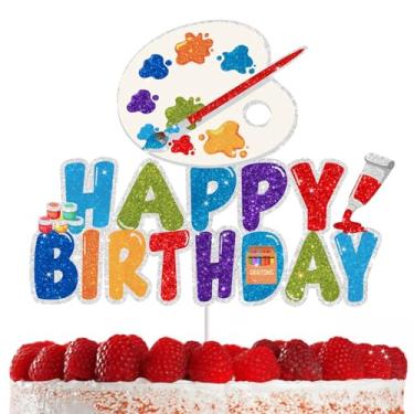 Imagem de Decoração de bolo de paintball colorido para celebrações artísticas de aniversário, perfeita para festas de 20, 30 e 40 anos, ideal para amantes de arte, suprimentos criativos de decoração de bolos