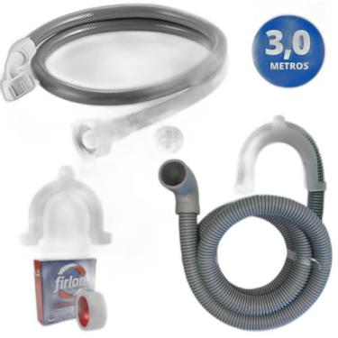 Imagem de Mangueira Entrada + Saída Água Máquina Lavar Universal 3M - Ledmang