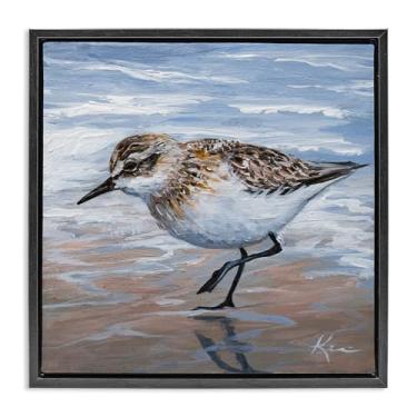 Imagem de Stupell Industries Pintura Sand Piper Shore em tela flutuante emoldurada preta design de arte de parede por Lindsay Kivi Fine Art, 45,7 x 45,7 cm
