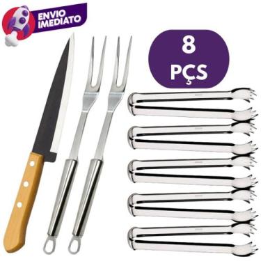 Imagem de Kit Churrasco Tábua de Corte Madeira Bambu E Garfo Trinchante Inox E F
