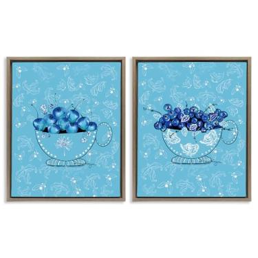 Imagem de Stupell Industries Conjunto de 2 peças Blue Fruits Teacups marrom emoldurado por Susan Lugar, 21 x 17