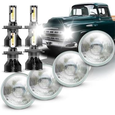 Imagem de RKHIruj Luzes LED redondas de 14,6 cm HI/LO aptas para Chevy 3100 Truck 1958 1959 1960, 5,75 cm Estilo OEM compatível com LED H4/9003 Kit de lâmpada de luz de feixe alto e baixo, branco, 6000K, pacote