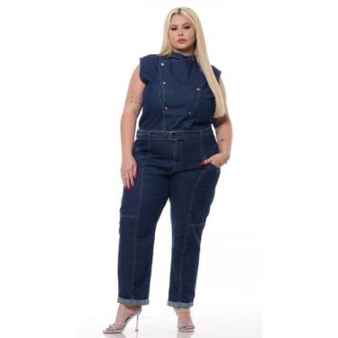 Imagem de Macacão Feminino Jeans Plus Razon Jeans, G2