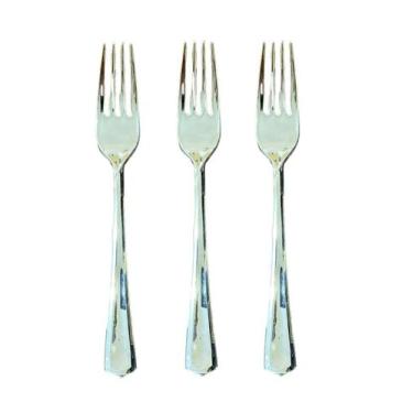 Imagem de Kit 36 Garfos Descartáveis De Luxo Em Plástico Prata 18cm - Blook