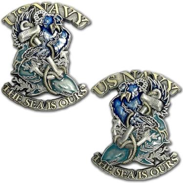 Imagem de US Navy Crow Shark Surfer The Sea is Ours Veteran Collectible Military Challenge Coin