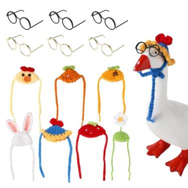 Imagem de 13un Conjunto de Mini Roupas Ganso para Mesa, 7un Chapéus Malha e 6un Óculos Sol Mini Acessórios Cabeça para Varanda Chaveiro Magnético Ganso Bobo 17,78cm