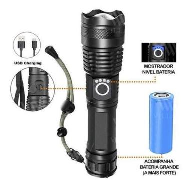 Imagem de Lanterna T9 Tática Led Xml T9 Recarregável Usb Muito Forte - Shopbr