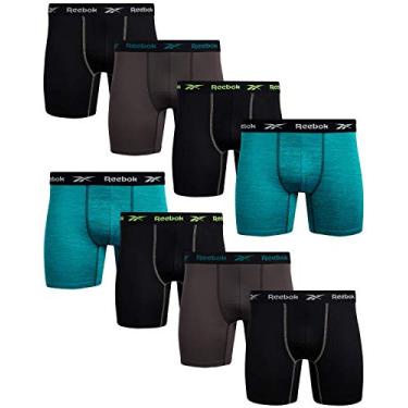 Imagem de Reebok Cueca boxer masculina (pacote com 8), preta, verde-carvão, tamanho GG