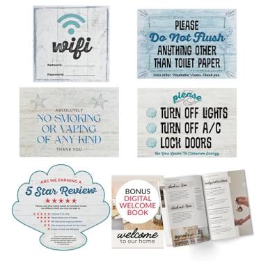 Imagem de 5 placas essenciais AirBnB para anfitriões | Sinal de senha Wi-Fi para hóspedes domésticos, não fumar, não lavar no banheiro, desligar luzes e ar-condicionado, solicitação de revisão de aluguel de