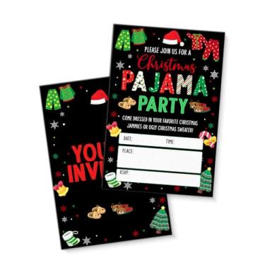 Imagem de QZJ Convites de festa de pijama de Natal suprimentos com envelopes, conjunto de 20 convites de festa de pijama de Natal preencher em branco, dupla face