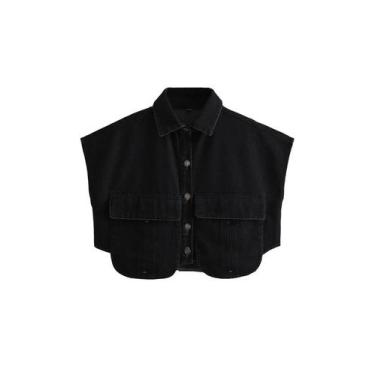 Imagem de Camisa feminina Perbai Cropped Button Down, jeans de verão, preta