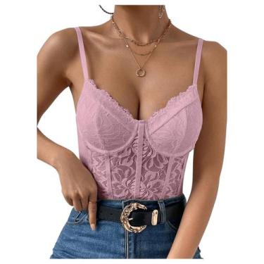 Imagem de Bodysuit Milumia, espartilho feminino de renda floral de malha transpa