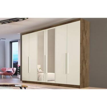 Imagem de Guarda Roupa Casal 6 Portas (2 C/ Espelho) E 4 Gavetas Oslo Braúna/off White - Europa