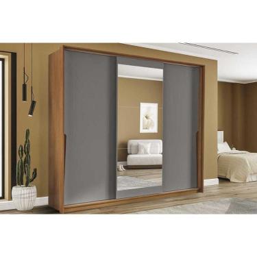 Imagem de Guarda Roupa Casal 3 Portas De Correr (1 C/ Espelho) E 4 Gavetas Porto Freijo/cinza - Politorno