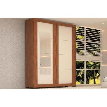Imagem de Guarda Roupa Solteiro 2 Portas De Correr E 2 Gavetas C/ Espelho Helena Flex Cinamomo/cinamomo Ou Off White - Acp
