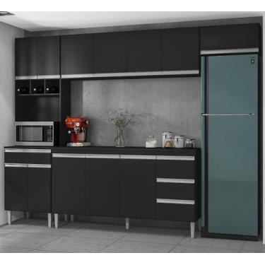 Imagem de Cozinha Modulada 4 peças Andréia 280cm Preto Sem Tampo AJL