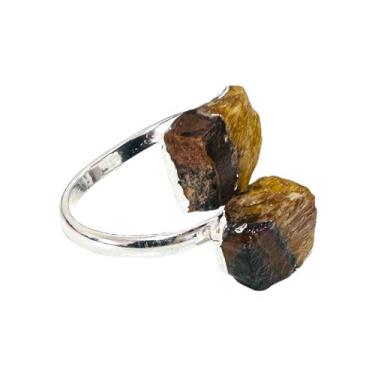 Imagem de Anel Pedra Natural Olho De Tigre Bruta Ajustável - Equilíbrio Pedras N