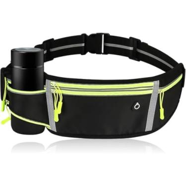 Imagem de Pochete Esportiva com Porta-Garrafa e Faixa Reflexiva - Unissex, 4 Bolsos, Ajuste Elástico, Resistente a Água – Ideal para Corrida, Caminhada, Academia e Ciclismo