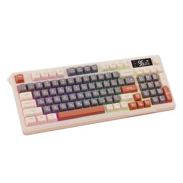 Imagem de ZGUZMCMK Teclado mecânico russo recarregável ergonômico de alto desempenho teclado portátil para jogos PC laptop, Café Bege