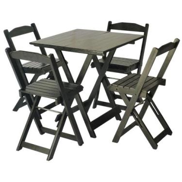 Imagem de Mesa Dobrável 70x70 Com 4 Cadeiras De Madeira Dobrável Retrátil - Dkad