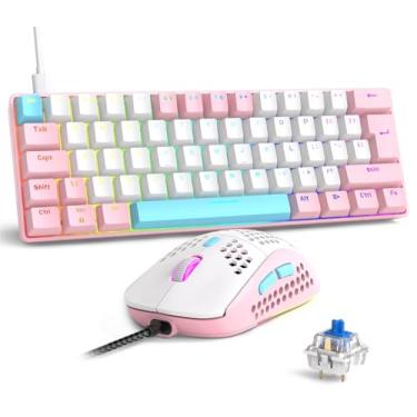 Imagem de Teclado mecânico para jogos RK-T60 com fio 60% TKL com luz de fundo arco-íris ultracompacto NKRO interruptor vermelho linear ABS teclado RGB Honeycomb Mouse enrolado cabo aviador para Windows Laptop